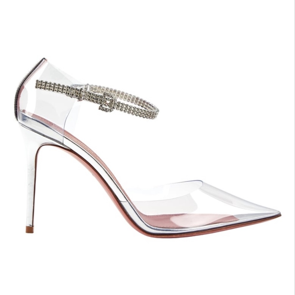 Amina Muaddi Ursina Crystal Strap Clear Pump in Pvc Transparent 37.5 FIRM PRICE